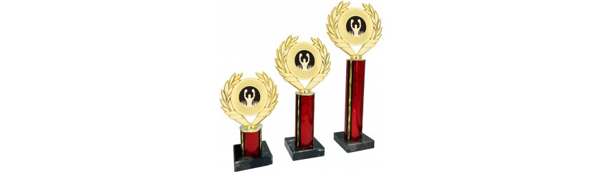 CENTRE HOLDER TRI COLOUR COLUMN PLASTIC TROPHY - WITH CHOICE OF SPORTS CENTRE - 3 SIZES